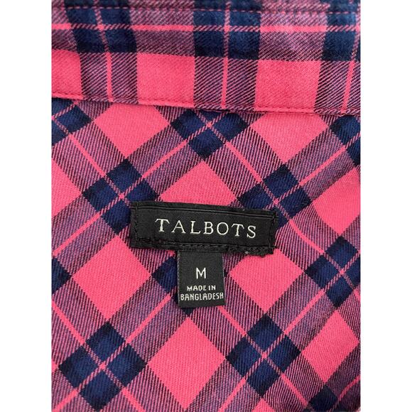 Talbots Womens Plaid Button Up Shirt Long Sleeve Collared Pink M Medium - Picture 6 of 7